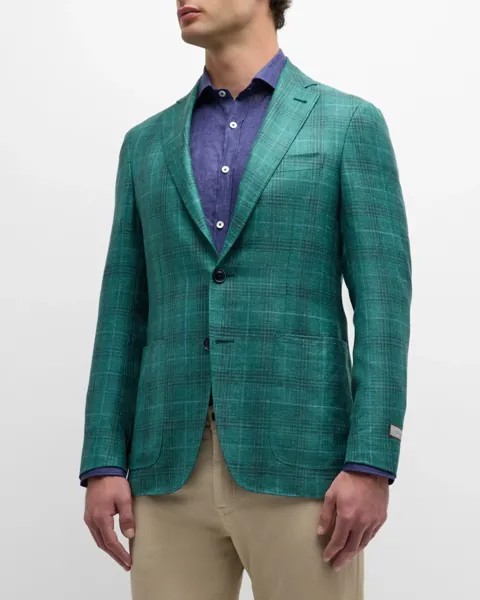Мужское спортивное пальто в клетку из смесового кашемира Canali, цвет Green