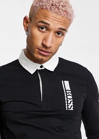Поло черного цвета с длинными рукавами BOSS Athleisure Plisy 1-Черный