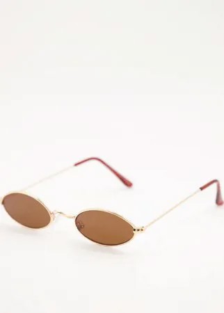 Коричневые солнцезащитные очки в золотистой овальной оправе Bershka-Коричневый цвет