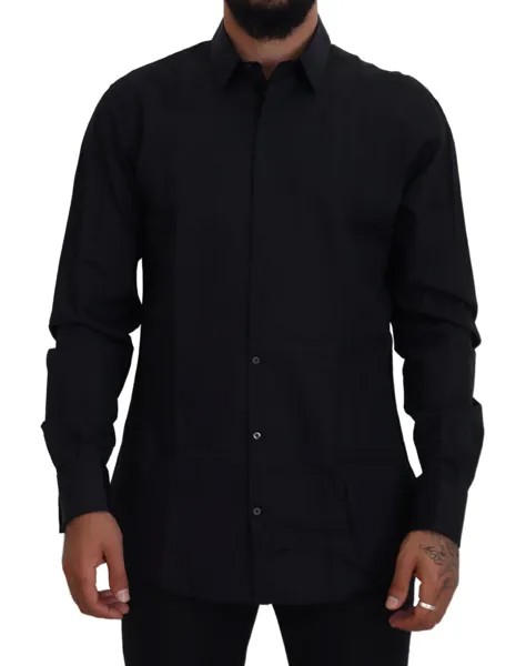 DOLCE - GABBANA Мужское хлопковое облегающее платье-рубашка черного и золотого цвета EU37 /US14,5/XS $700