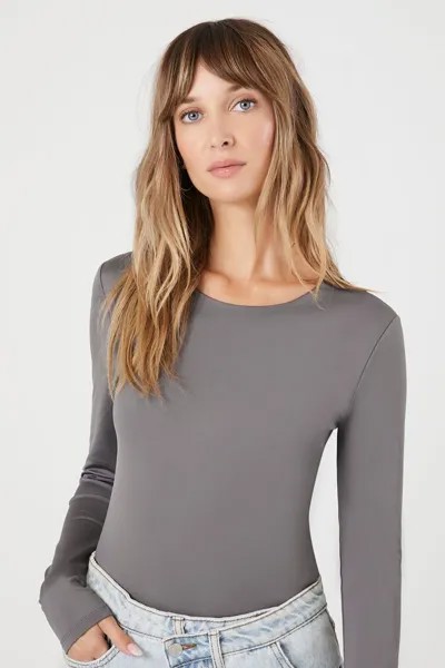 Боди Contour с длинными рукавами Forever 21, угольный