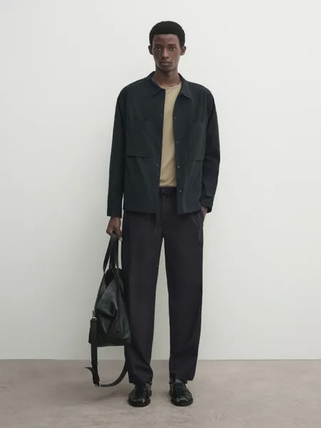Брюки-Джоггеры из поплина Massimo Dutti, синий