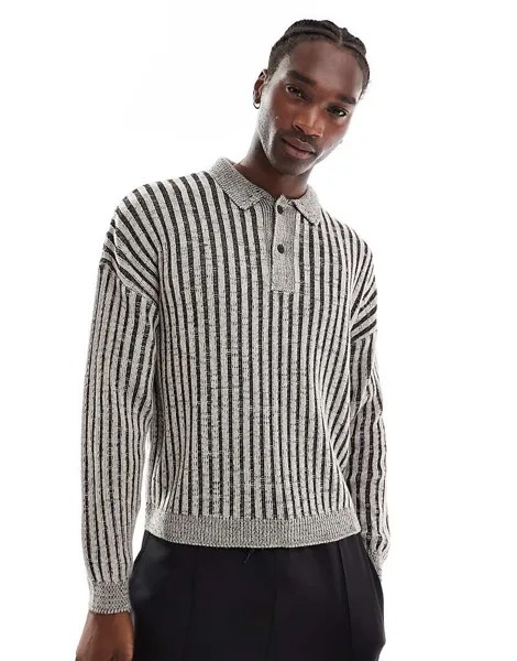 Бежевая рубашка-поло свободного кроя в рубчик ASOS DESIGN
