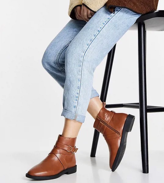 Светло-коричневые ботинки на плоской подошве для широкой стопы ASOS DESIGN Wide Fit Abby-Коричневый цвет