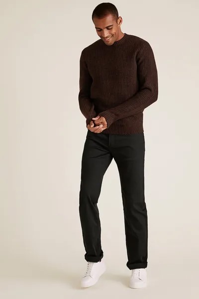 Джинсы прямого кроя из эластичной ткани Marks & Spencer, черный