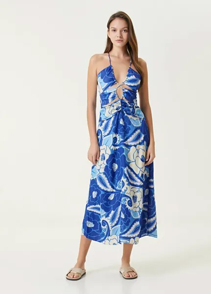 Тропическое синее платье-миди с цветочным узором Farm Rio
