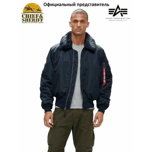 Бомбер ALPHA INDUSTRIES, силуэт прямой, размер XXL, синий