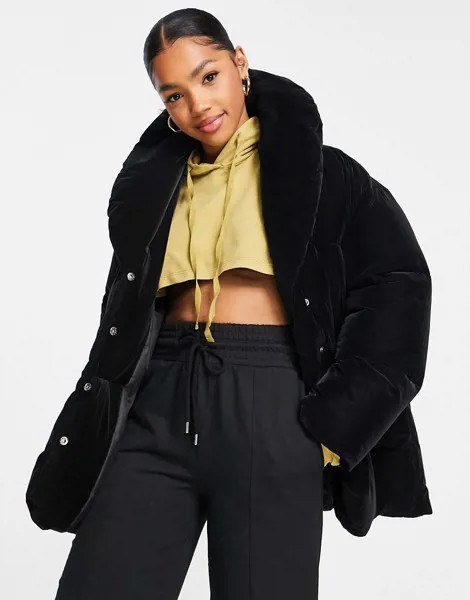 Черный велюровый пуховик ASOS DESIGN