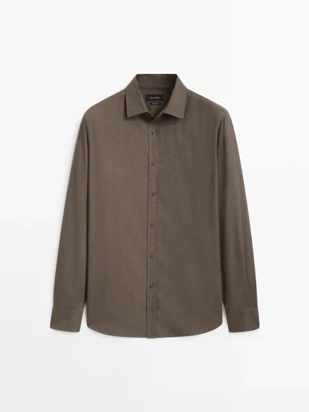Рубашка узкого кроя из хлопкового твила Massimo Dutti, коричневый