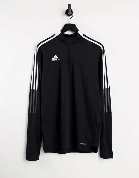 Черный лонгслив с короткой молнией adidas Football Tiro 21-Черный цвет