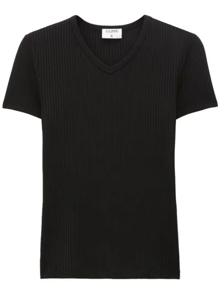 Filippa K футболка в рубчик с V-образным вырезом, черный