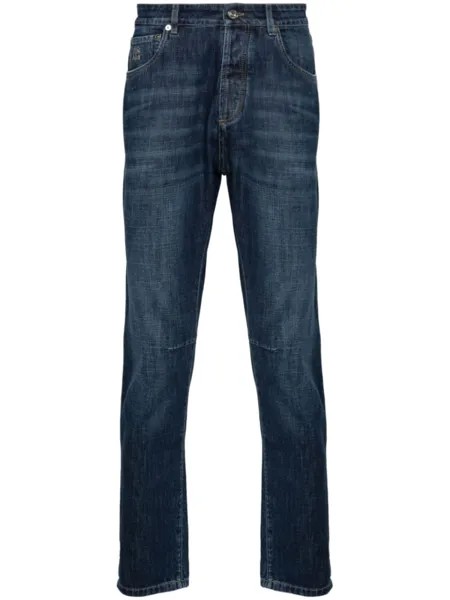 Brunello Cucinelli зауженные джинсы с вышивкой, синий
