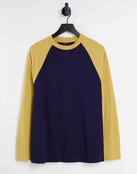 Темно-синий лонгслив с рукавами горчичного цвета ASOS DESIGN