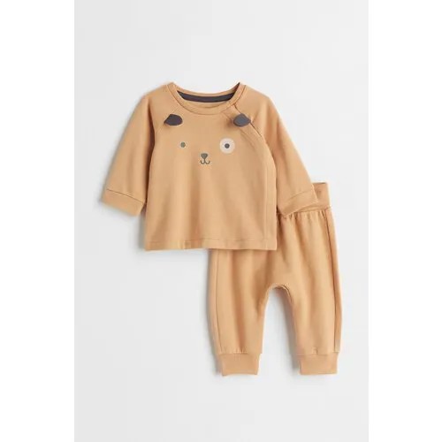 Комплект одежды  H&M детский, толстовка и брюки, повседневный стиль, манжеты, размер 62, бежевый