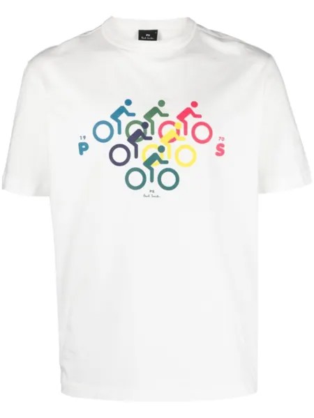 PS Paul Smith футболка Multibike из органического хлопка с графичным принтом, белый