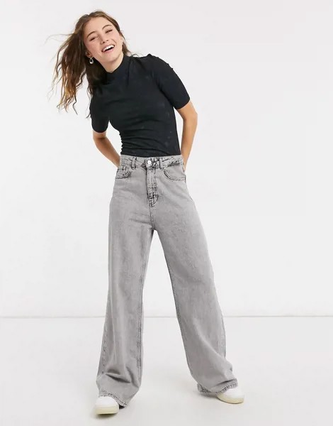 Боди выбеленного черного цвета с высоким воротом и рукавами до локтя ASOS DESIGN-Серый