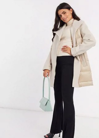 Пальто с поясом и вставками с утеплителем Fashion Union Petite-Neutral