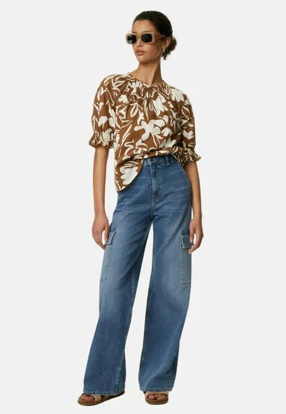 Блуза PRINTED SHIRRED DETAIL Marks & Spencer, цвет Brown Mix