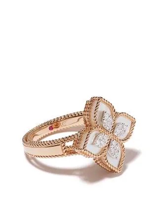 Roberto Coin кольцо Princess Flower из розового золота с бриллиантами и перламутром