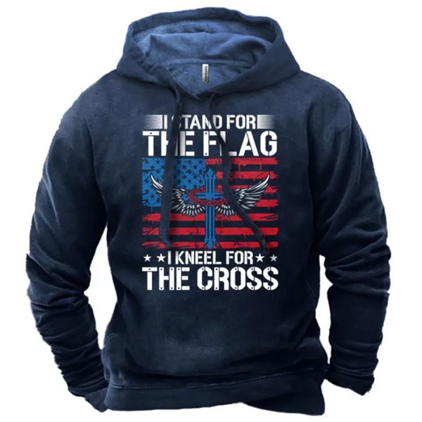 Мужская толстовка с капюшоном I Stand For The Flag I Kneel For The Cross Fun Text