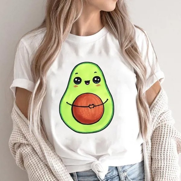 Одежда Летний Графический Tee Avocado Love Style Sweet Trend Cute 90s Print Ladies Female T Top Casual Short Sleeve Женская модная футболка