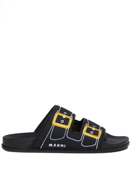 Marni шлепанцы с вышивкой, черный