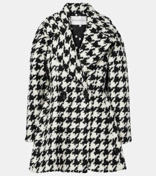 Двубортное пальто в узор «гусиная лапка» Nina Ricci, цвет black and white