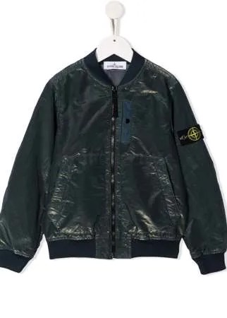 Stone Island Junior бомбер на молнии с эффектом металлик