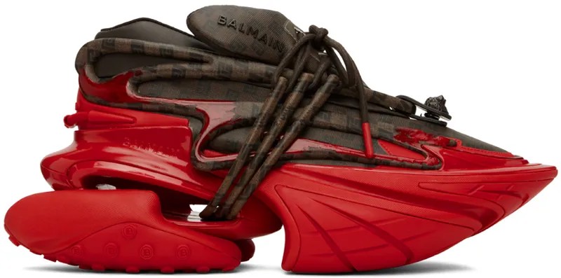 Balmain Коричнево-красные кроссовки с единорогом