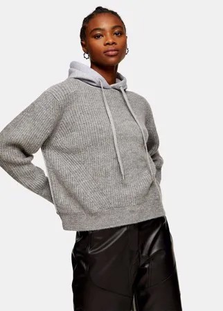 Серый вязаный худи Topshop