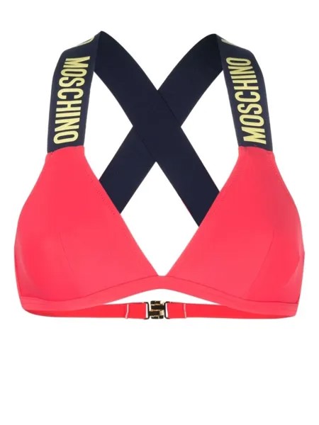 Moschino топ бикини с тисненым логотипом, розовый