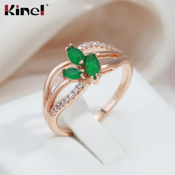 Kinel Весенний зеленый циркон Роскошные кольца для женщин Розовое золото Цвет Ювелирные изделия