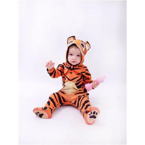 Кигуруми Тигр , размер 68, черный, оранжевый