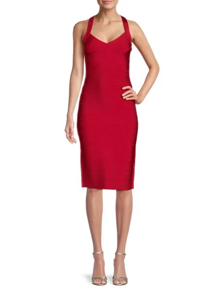 Платье миди с V-образным вырезом Herve Leger, цвет Lipstick Red