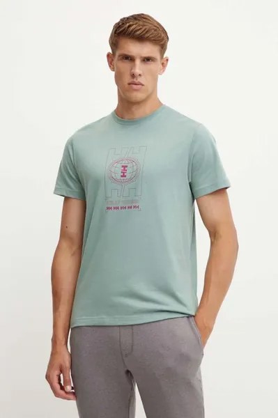 Хлопковая футболка Helly Hansen, зеленый