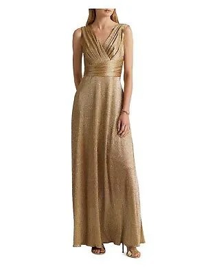 LAUREN RALPH LAUREN Женское золотое вечернее платье в полный рост без рукавов 18