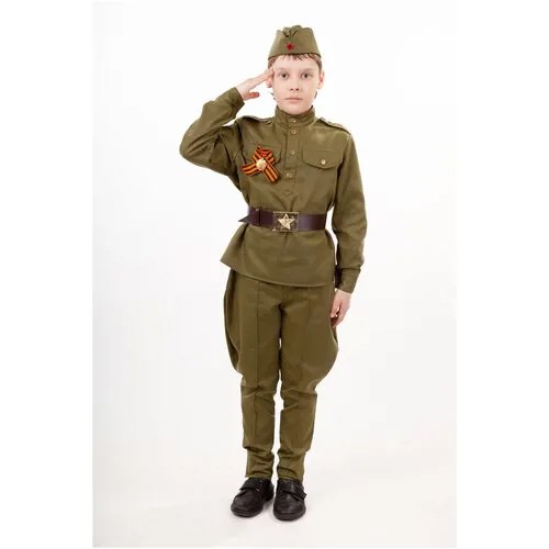 Костюм Солдат: гимнастерка, брюки, пилотка, ремень, георгиевская лента, размер 158-84