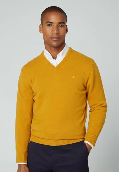 Свитер V-образный вырез Hackett London, цвет mustard brown