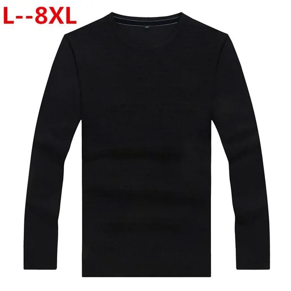 Мужские пуловеры размера плюс 8XL 6XL 5XL, Осенние Новые однотонные хлопковые свитера с круглым вырезом, джемперы, зимние мужские вязаные свитер...