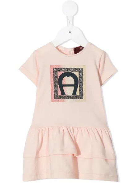 Aigner Kids ярусное платье-футболка с блестящим логотипом