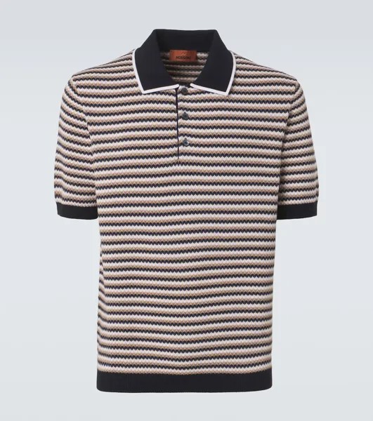 Футболка-поло из хлопка с зигзагообразным узором Missoni, цвет beige and blue tones