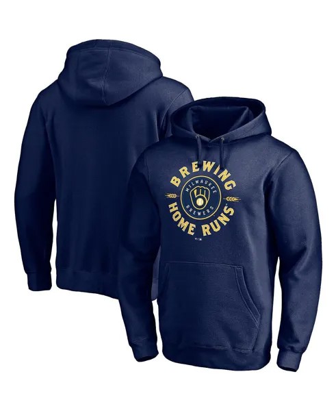 Мужской темно-синий пуловер с капюшоном с логотипом Milwaukee Brewers Brewing Up Team Fanatics