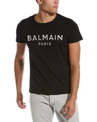 Мужская футболка с логотипом Balmain, черная, размер S