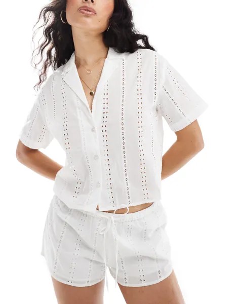 Шорты Pull&Bear Broderie Detail Co-ord, белый