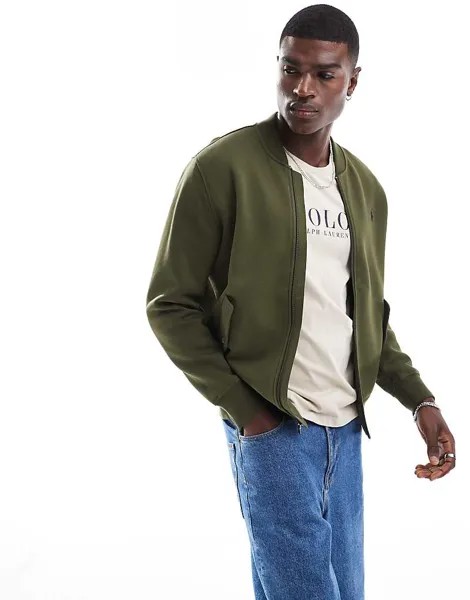 Оливковый спортивный бомбер двойной вязки с фирменным логотипом Polo Ralph Lauren