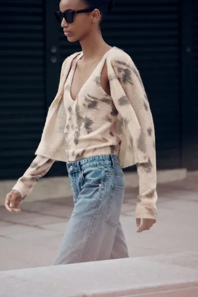 Кардиган из жаккардовой трикотажной спицы ZARA, цвет printed
