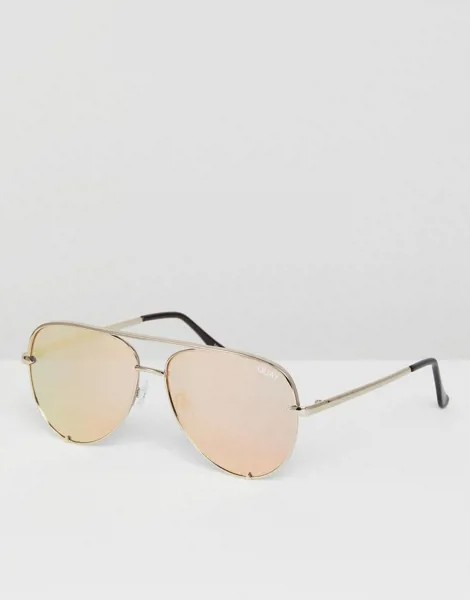 Солнцезащитные очки-авиаторы в золотистой оправе Quay Australia-Золотой