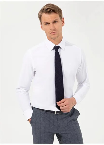 Однотонная белая мужская рубашка с классическим воротником Pierre Cardin