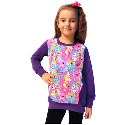 7023-201 Джемпер для девочки Trend, размер 98,104-56(28), цвет Фиолетовый, лошадки (код цвета 5009)