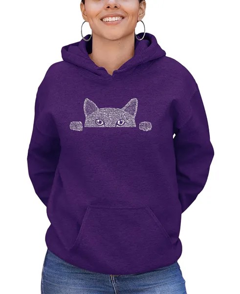 Женская толстовка с капюшоном и надписью word art peeking cat LA Pop Art, фиолетовый